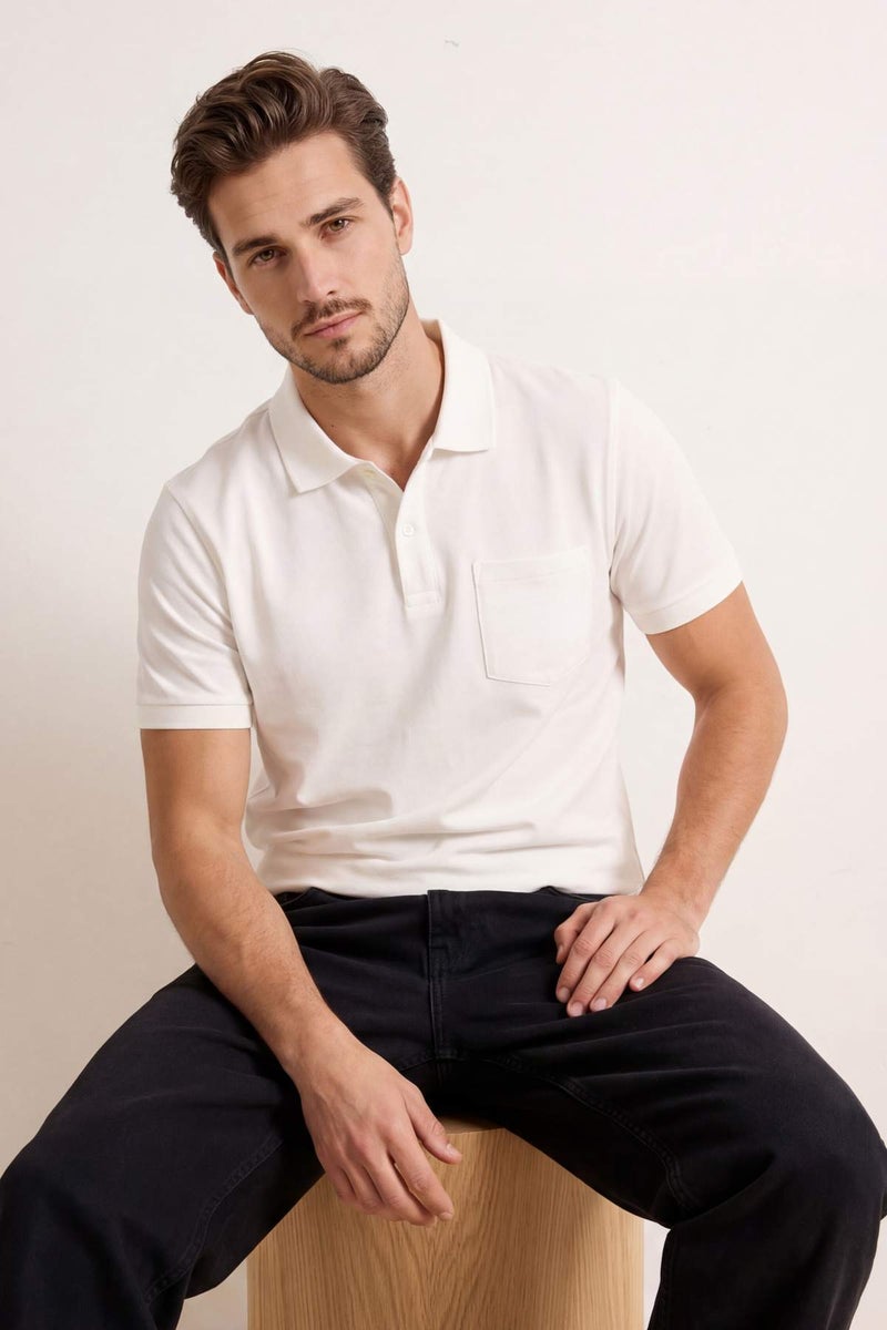 trendyol Ecru Regular/Comfortable 100% Cotton Single Pocket Polo Neck T-Shirt Tmnss26Po00018 - Image 1
