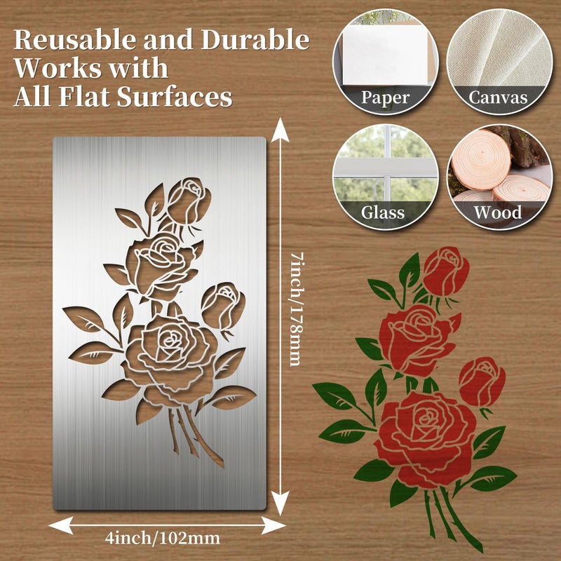 Eageus 8 Pcs Metal Stencils Wood Burning Stencil Lettering Stencils for Painting, Reusable Sunflower Flower Template for Wood Carving Drawing Engraving Journal Craft(Plant Style) - Image 4