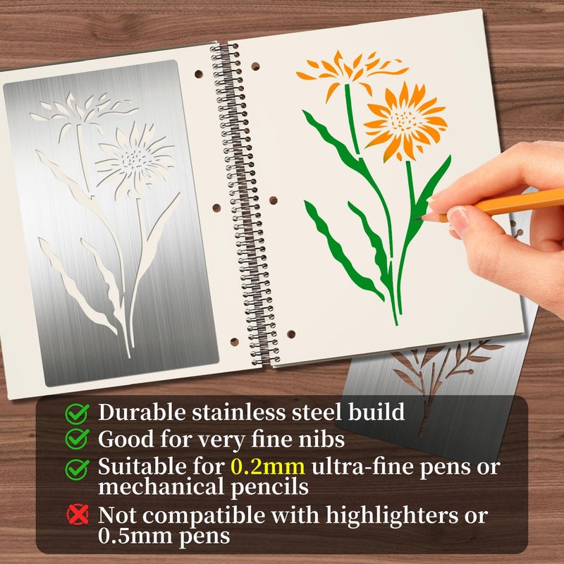 Eageus 8 Pcs Metal Stencils Wood Burning Stencil Lettering Stencils for Painting, Reusable Sunflower Flower Template for Wood Carving Drawing Engraving Journal Craft(Plant Style) - Image 3