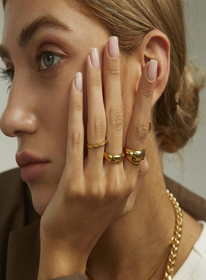 MOROTOLE 3Pcs Chunky Gold Rings Set for Women Thick Dome Rings 18K Gold Plated Croissant Braided Twisted Stacking Round Signet Rings Jewelry Size 6-10 - Image 4