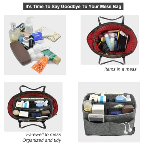 OMYSTYLE Grey Slender Large Organizer Insert, Felt Tote Bag Organizer Insert with 5 Sizes, Handbag Dividers for Inside Purse, Compatible with Longchamp, Neverful, Speedy and More - Image 4