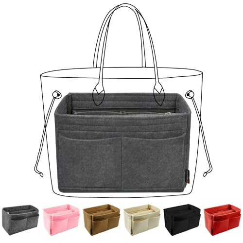 OMYSTYLE Grey Slender Large Organizer Insert, Felt Tote Bag Organizer Insert with 5 Sizes, Handbag Dividers for Inside Purse, Compatible with Longchamp, Neverful, Speedy and More - Image 1
