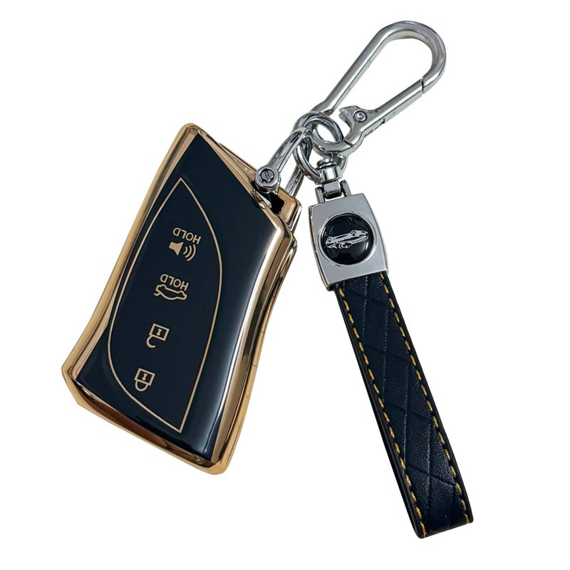 Key Fob Cover for Lexus ES 350 4 Buttons Soft TPU with Leather Keychain Key Fob Remote Case Fit for Lexus ES 350 300h 250 GX 460 LS 500 500h RX 350 500h 350h LX 600 NX 350h 350 250 UX 200 Black