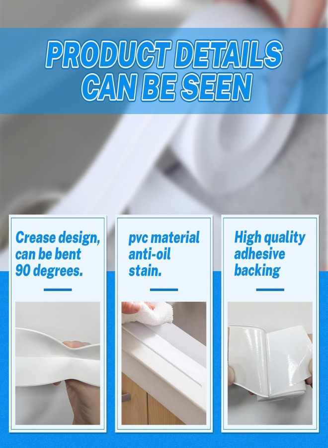 2 Rolls Widened Caulk Tape 2.3''x10.5FT for Stronger Adhesion, Waterproof Self Adhesive Toilet Caulk Strip, White Sealing Caulking Tape for Toilet Base Bathroom Shower Bathtub - Image 3