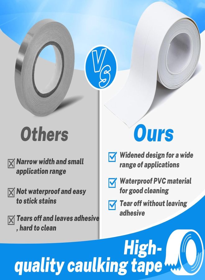 2 Rolls Widened Caulk Tape 2.3''x10.5FT for Stronger Adhesion, Waterproof Self Adhesive Toilet Caulk Strip, White Sealing Caulking Tape for Toilet Base Bathroom Shower Bathtub - Image 4