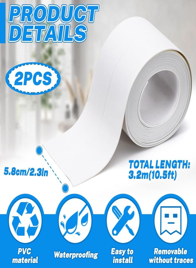 2 Rolls Widened Caulk Tape 2.3''x10.5FT for Stronger Adhesion, Waterproof Self Adhesive Toilet Caulk Strip, White Sealing Caulking Tape for Toilet Base Bathroom Shower Bathtub - Image 2