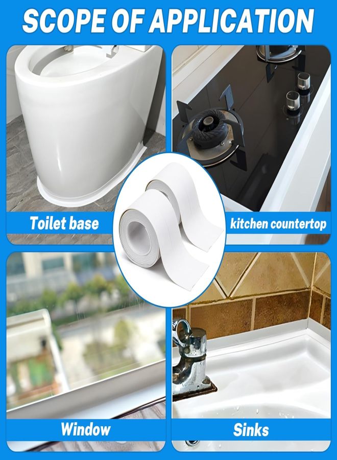 2 Rolls Widened Caulk Tape 2.3''x10.5FT for Stronger Adhesion, Waterproof Self Adhesive Toilet Caulk Strip, White Sealing Caulking Tape for Toilet Base Bathroom Shower Bathtub - Image 5