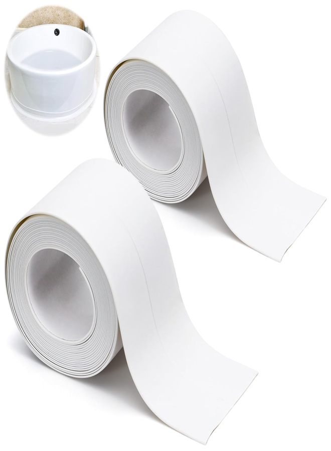 2 Rolls Widened Caulk Tape 2.3''x10.5FT for Stronger Adhesion, Waterproof Self Adhesive Toilet Caulk Strip, White Sealing Caulking Tape for Toilet Base Bathroom Shower Bathtub - Image 1