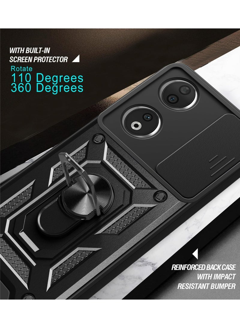 Honor X7b / 90 Smart 5G Case, Shockproof with Slide Camera Cover, 360° Ring Kickstand & Magnetic Car Mount Support, Black - Image 3