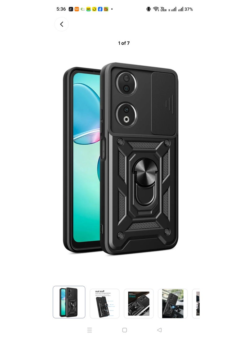 Honor X7b / 90 Smart 5G Case, Shockproof with Slide Camera Cover, 360° Ring Kickstand & Magnetic Car Mount Support, Black - Image 2