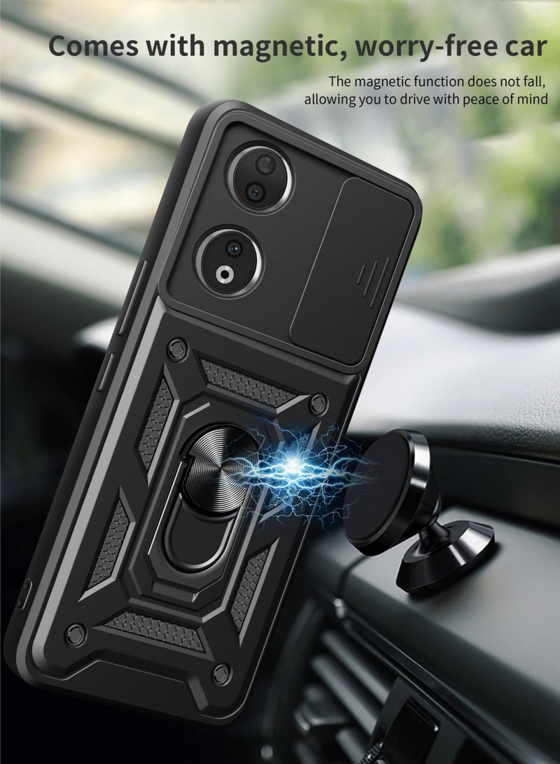 Honor X7b / 90 Smart 5G Case, Shockproof with Slide Camera Cover, 360° Ring Kickstand & Magnetic Car Mount Support, Black - Image 5