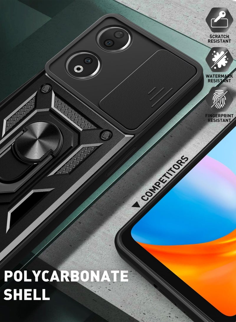 Honor X7b / 90 Smart 5G Case, Shockproof with Slide Camera Cover, 360° Ring Kickstand & Magnetic Car Mount Support, Black - Image 4
