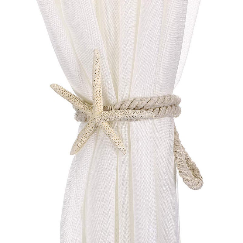 Xinally 2 Pcs Natural Starfish Curtain Tiebacks, Handmade Woven Rope Curtain Curtain Ties Blinds Accessories for Outdoor, Home, Office, Hotel, Living Room Curtain Decoration (Five-Fingered Starfish) - Image 5