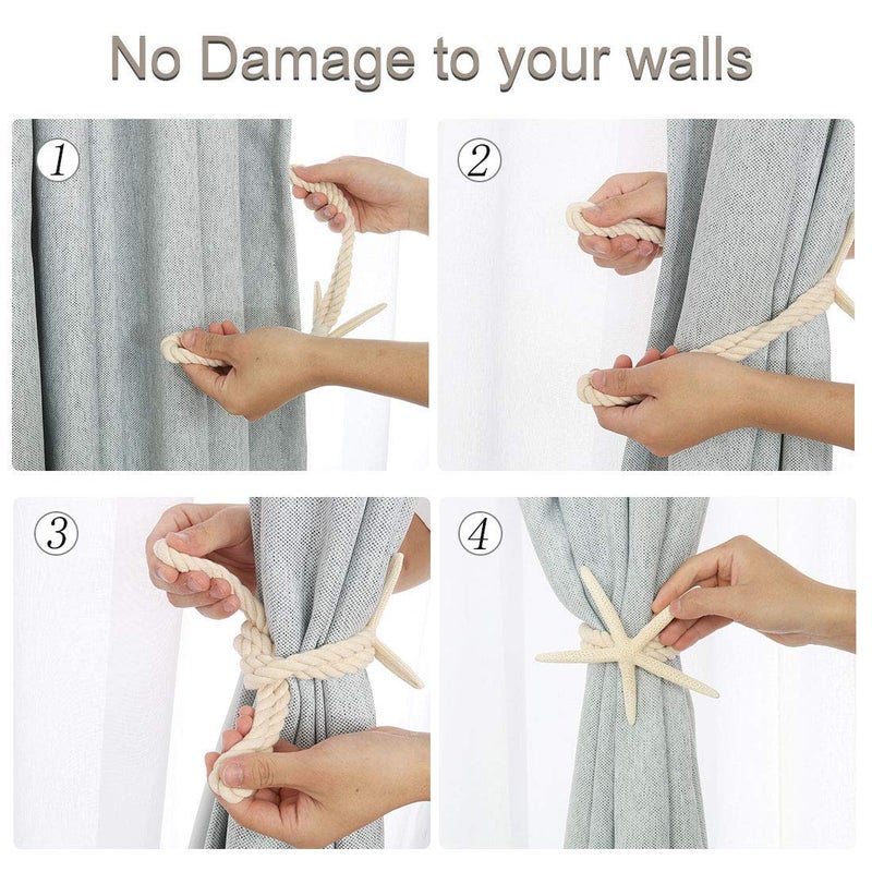 Xinally 2 Pcs Natural Starfish Curtain Tiebacks, Handmade Woven Rope Curtain Curtain Ties Blinds Accessories for Outdoor, Home, Office, Hotel, Living Room Curtain Decoration (Five-Fingered Starfish) - Image 3