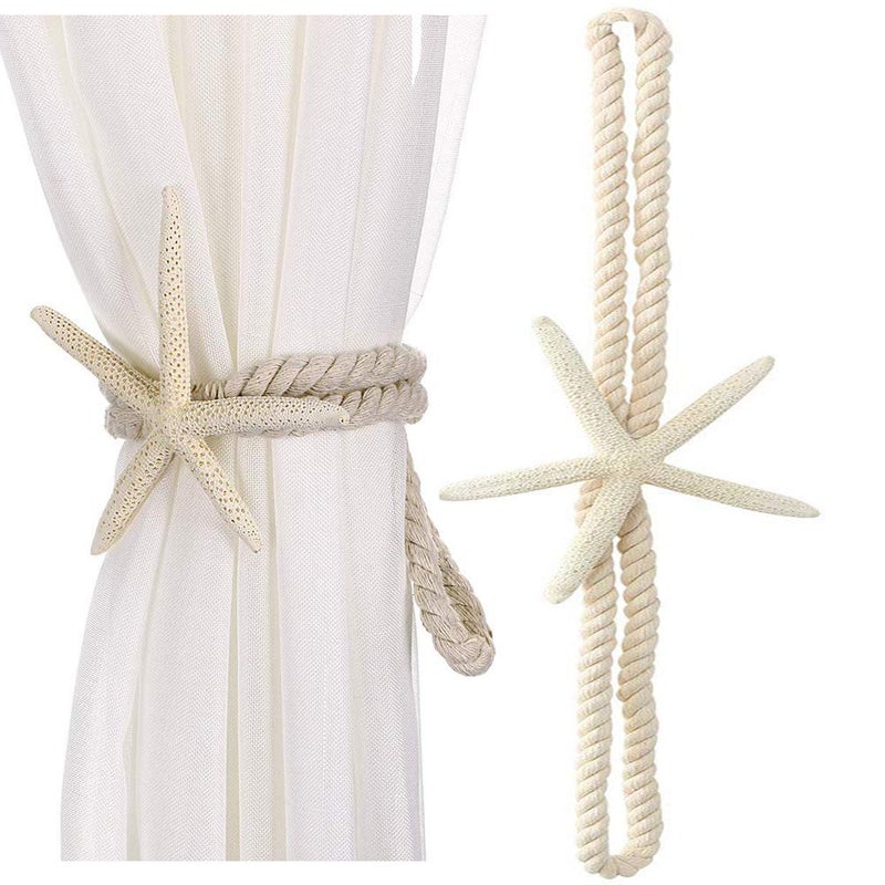 Xinally 2 Pcs Natural Starfish Curtain Tiebacks, Handmade Woven Rope Curtain Curtain Ties Blinds Accessories for Outdoor, Home, Office, Hotel, Living Room Curtain Decoration (Five-Fingered Starfish) - Image 1