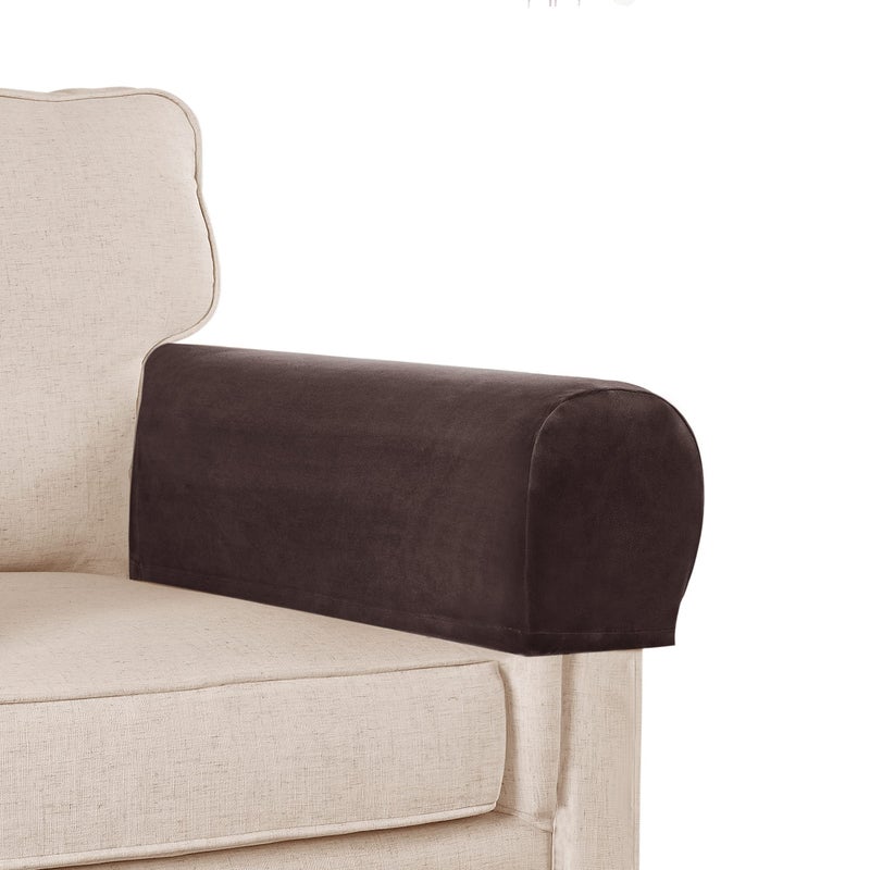 L.VICTEX Sofa Arm Covers  Velvet Plush AntiSlip Couch Armrest Protectors for Sofa Couch Chair  Recliner  Set of 4 Brown