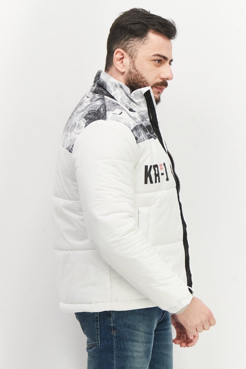 KA-1 Men Graphic Print Puffer Jacket, White - Image 3