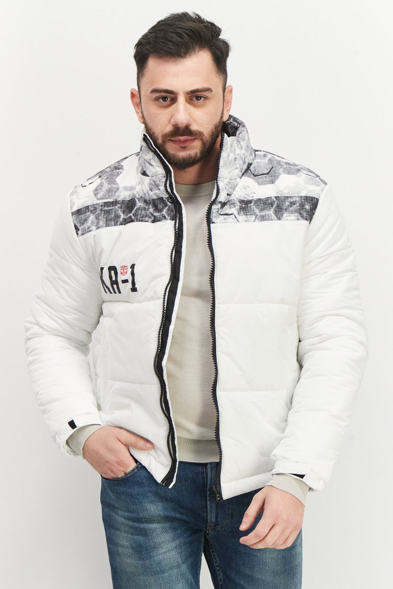 KA-1 Men Graphic Print Puffer Jacket, White - Image 1