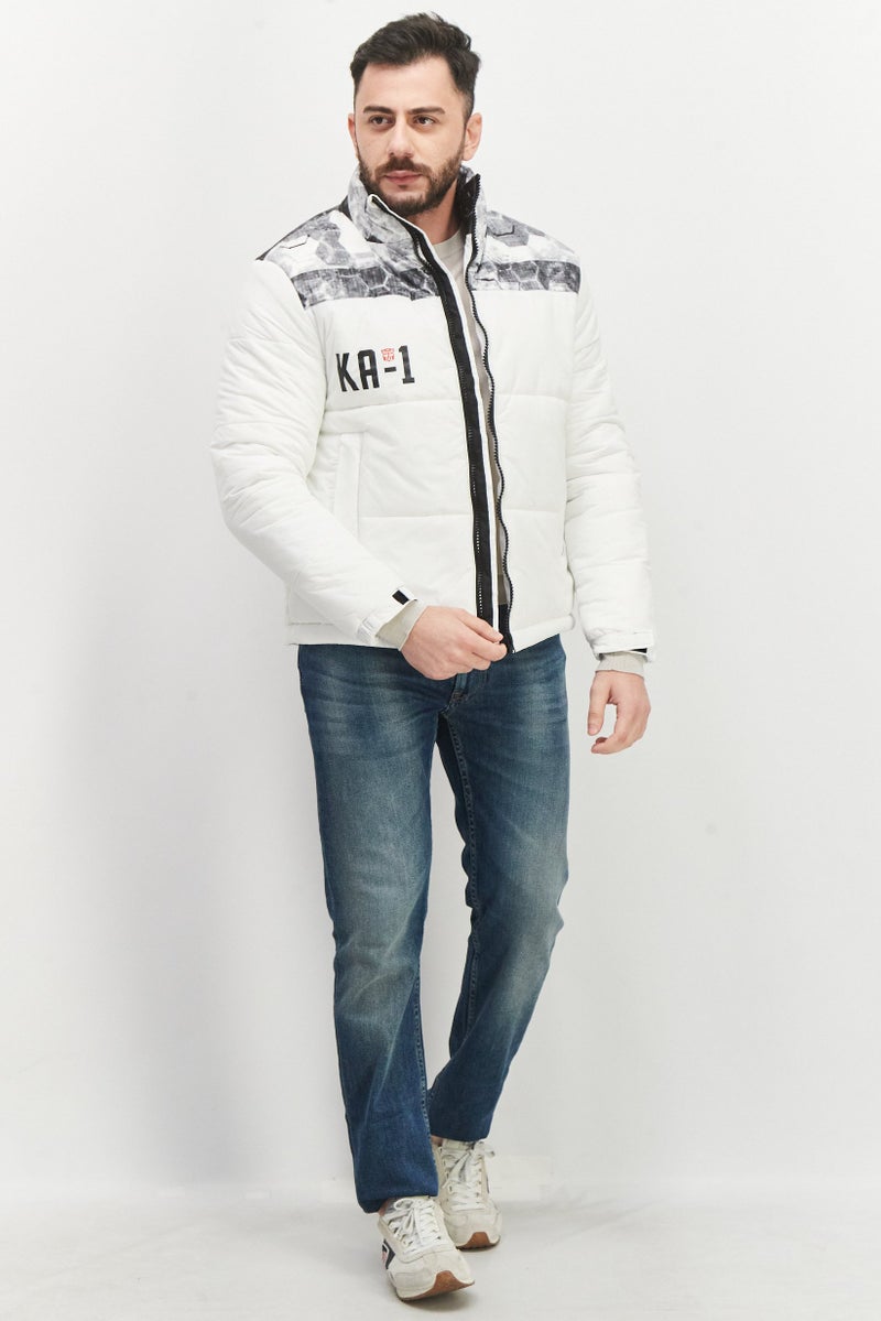 KA-1 Men Graphic Print Puffer Jacket, White - Image 4