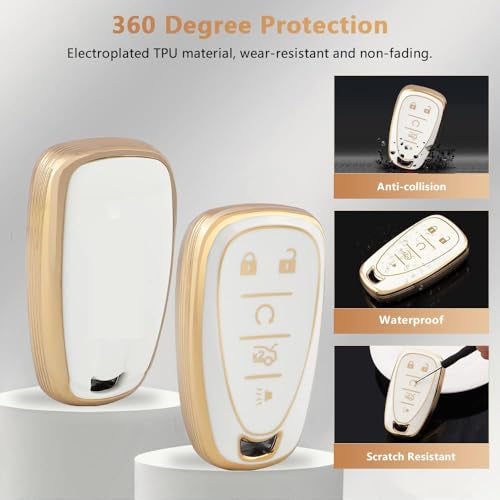 PIFOOG Key Fob Case for Chevy TPU 5 Button Keys Cover Shell Glittering Car Keychain for Malibu Equinox Trax Camaro Blazer Traverse Trailblazer Spark Girly Cute White Gold - Image 5