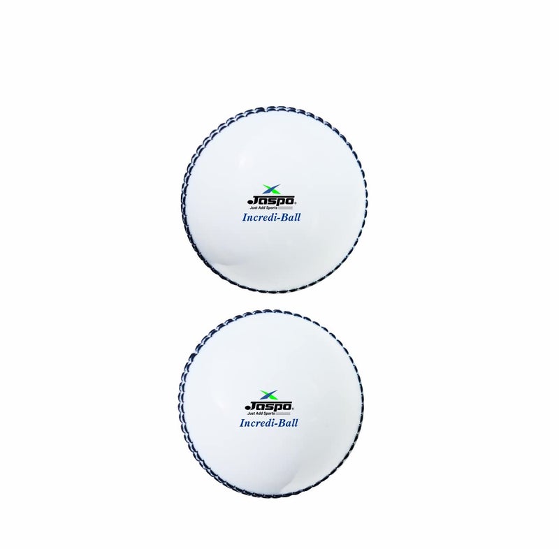 Jaspo كرات تدريب الكريكيت الناعمة jaspo IncrediBall T20 - مجموعة من 2 للعب الداخلي/الخارجي وممارسة الكريكيت (229 سم محيط)، مادة PVC، اللون - أبيض - Image 1