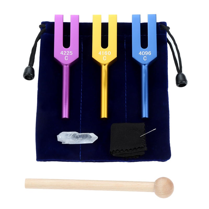 Lemfema Angel Tuning Forks Set - 4096 Hz, 4160 Hz, 4225 Hz for Sound, Musical Instrument, with Wooden Hammer and Soft Storage Bag(Colorful) - Image 1