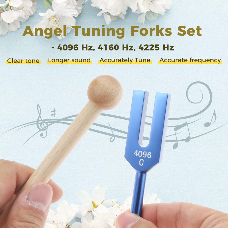 Lemfema Angel Tuning Forks Set - 4096 Hz, 4160 Hz, 4225 Hz for Sound, Musical Instrument, with Wooden Hammer and Soft Storage Bag(Colorful) - Image 4
