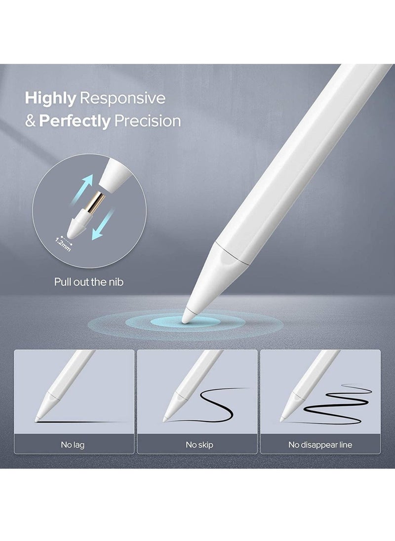 Stylus Pen for iPad with Palm Rejection, Compatible with (2018-2022) Apple iPad Pro (11/12.9 Inch),iPad 6th/7th/8th/9th/10th Gen,iPad Mini 5th/6th Gen,iPad Air 3rd/4th/5th ,White - Image 3