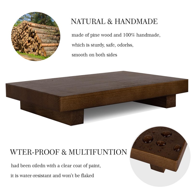 zoocatia Bathroom Counter Organizer Wood Pedestal Stand Farmhouse Decorative Tray Soap Holder for Kitchen Decor, 9" x 6" - Walnut - Image 4
