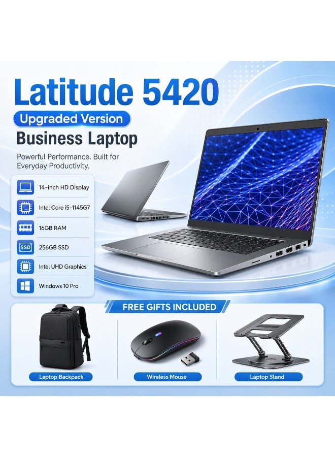 High Performance Business Laptop 14-Inch Display Core i5 Processor 8GB RAM 512GB SSD Integrated Graphics with 3 Free Gifts Backpack Wireless Mouse and Stand - Image 1