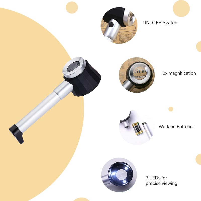 oddpod ™ 10x Premium 3-LED Hand-held Aluminium Alloy Magnifier with Measurement Scale & Illumination - Image 4