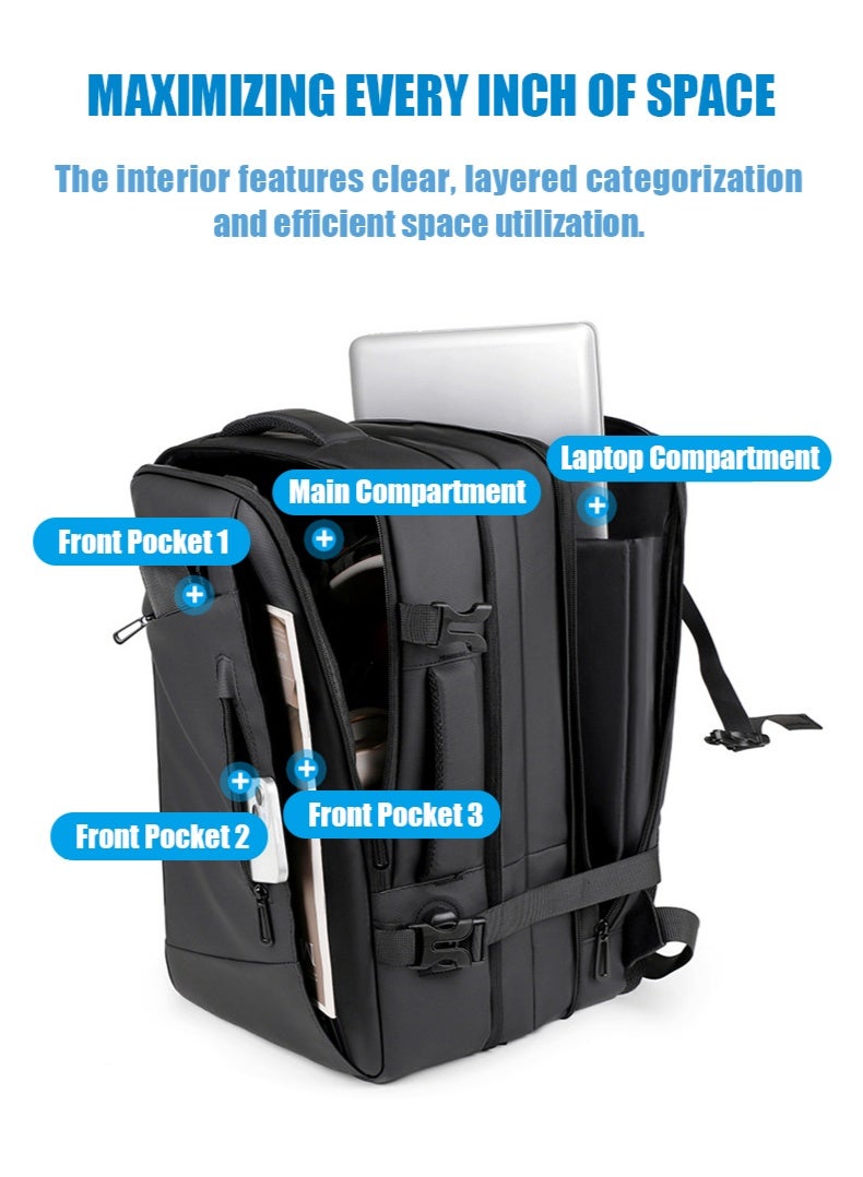BiuTFon Waterproof Expandable 15.6 Inch Laptop Backpack with USB Charging Port, Business Computer Bag for Men and Women, Large Capacity Work Backpack - Image 4
