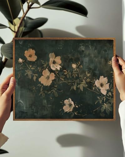 KISSFOX Framed Wall Art Vintage Wall Art Flowers Canvas Art Dark Green Pictures Floral Paintings Moody Artwork Farmhouse Prints For Bedroom Kitchen Living Room - Image 4
