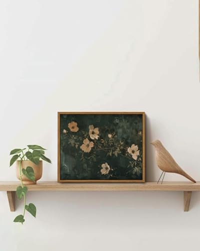 KISSFOX Framed Wall Art Vintage Wall Art Flowers Canvas Art Dark Green Pictures Floral Paintings Moody Artwork Farmhouse Prints For Bedroom Kitchen Living Room - Image 2