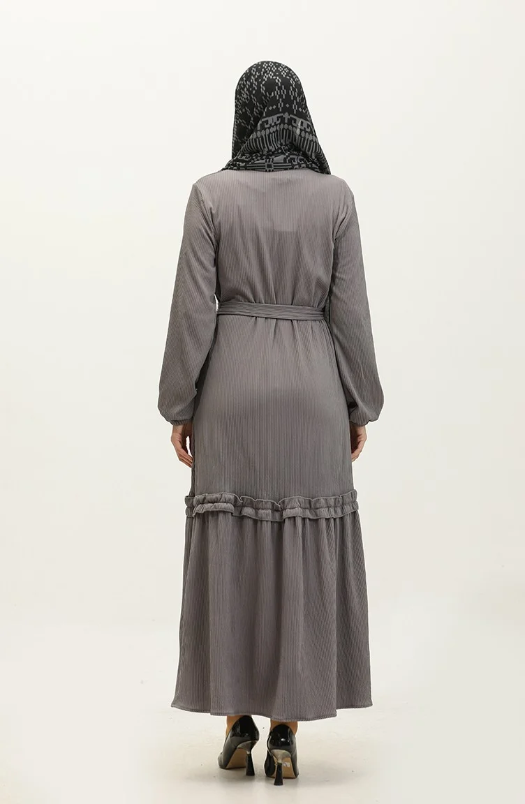 Sefa Merve Belgüzar Skirt Pleated Dress NZR003A-11 Gray