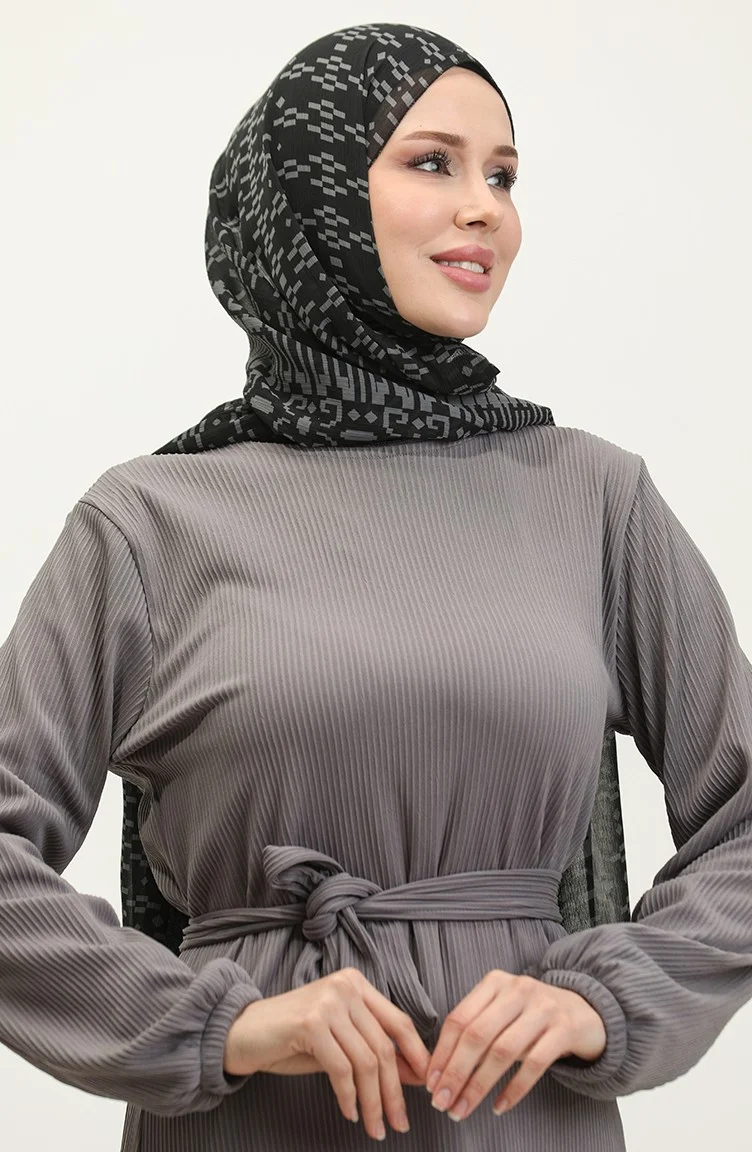 Sefa Merve Belgüzar Skirt Pleated Dress NZR003A-11 Gray