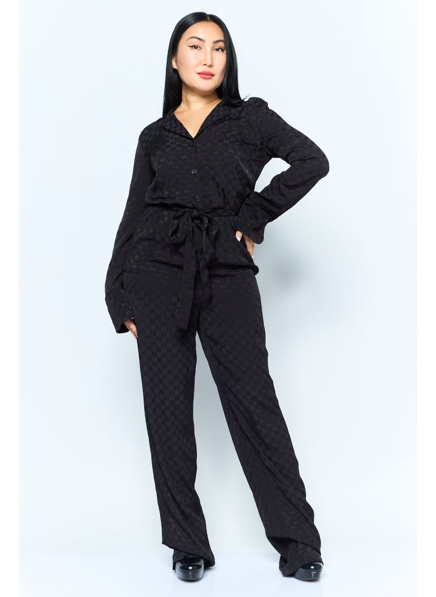 Michael Kors Women Circle Logo Belted Jumpsuit, Black  - Image 1