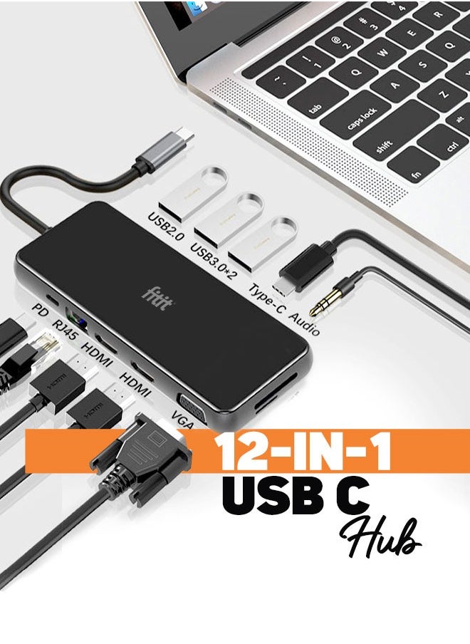 FITIT FITIT 12-in-1 USB Type C Hub Multiport Adapter with 4K HDMI, PD Power Delivery, USB-C, Ethernet, 2x USB, SD TF Card Reader, Compatible with Mac Book Pro XPS and More Type C Devices  - Image 2
