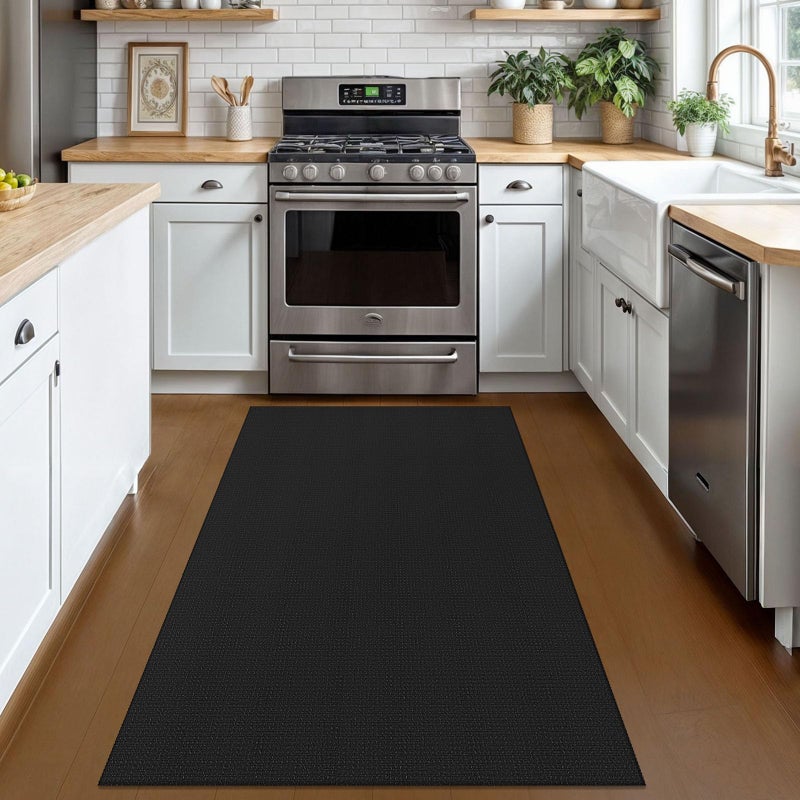 KOZYFLY Rugs for Entryway 3x5 ft Washable Area Rug Non Slip Rubber Backed Entry Rug Woven Indoor Door Mat Cotton Kitchen Rugs Floor Carpet for Entryway, Foyer, Backdoor, Black/Dark Grey - Image 2