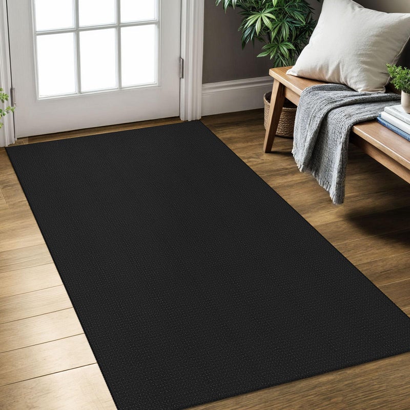 KOZYFLY Rugs for Entryway 3x5 ft Washable Area Rug Non Slip Rubber Backed Entry Rug Woven Indoor Door Mat Cotton Kitchen Rugs Floor Carpet for Entryway, Foyer, Backdoor, Black/Dark Grey - Image 1