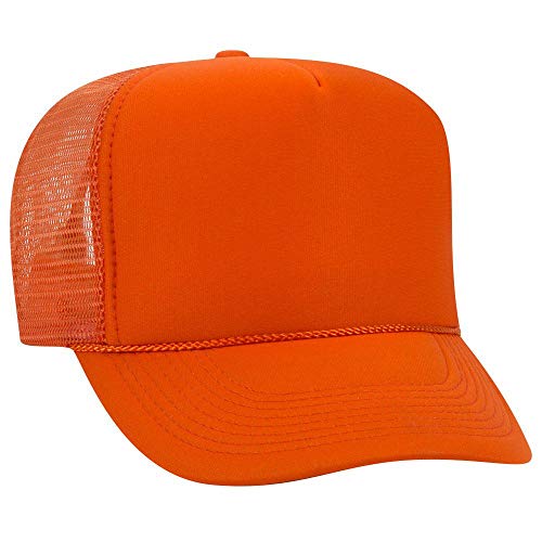 OTTO Polyester Foam Front 5 Panel High Crown Mesh Back Trucker Hat - Orange - Image 1