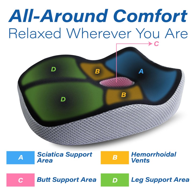 Allaboutsla Car Seat Cushion, Ergonomic Memory Foam Car Cushion for Sciatica Pain Relief, Larger Driving Seat Pillow for Short Drivers on Long Drives - Butt Pillow for Truck, Office, Wheelchair - Black&Gray - Image 3