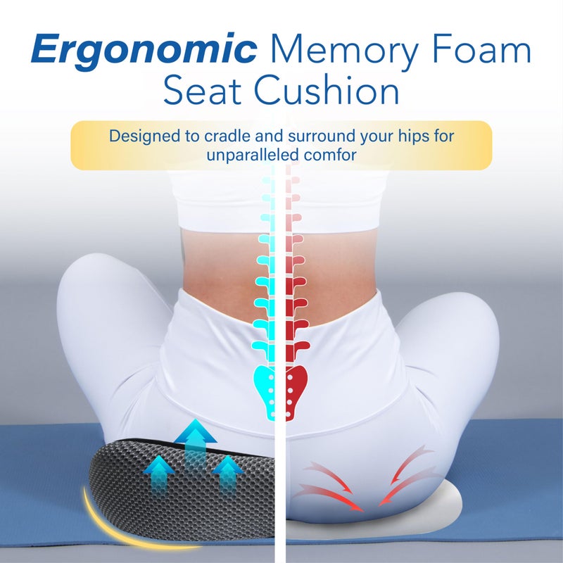 Allaboutsla Car Seat Cushion, Ergonomic Memory Foam Car Cushion for Sciatica Pain Relief, Larger Driving Seat Pillow for Short Drivers on Long Drives - Butt Pillow for Truck, Office, Wheelchair - Black&Gray - Image 4