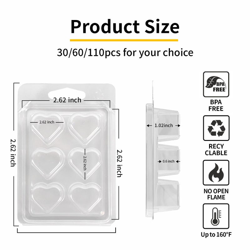 MGLIFEUL Wax Melt Container Clamshell Packaging Mold Box Stand for Plastic Clear Empty Wax Candle Melt Tart Packaging Cube Container Clamshell Mold Holder Organizer Tray Empty Shape Bulk wth Lids - Image 2