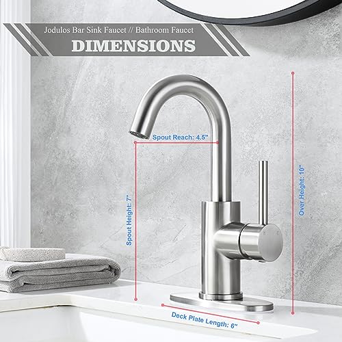 Jodulos Brushed Nickel Bar Sink Faucet Wet bar Faucet with 3 Hole Deck Plate and Supply Lines Stainless Steel Single Handle Faucet for Bar Sink Bathroom and Mini Kitchen Sink JU1100BN - Image 3
