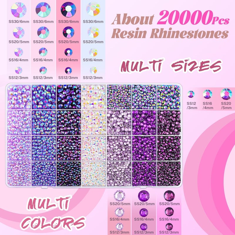 TINKRSTUFF 20000 قطعة من أحجار الراين الأرجوانية للتزيين مع غراء مجوهرات B7000، أحجار الراين الراتنجية للحرف اليدوية DIY، مجموعة المزين من الأحجار الكريمة للملابس والأحذية والأكواب والقماش وفن الأظافر بأحجام متنوعة 3/4/5/6 مم - Image 2
