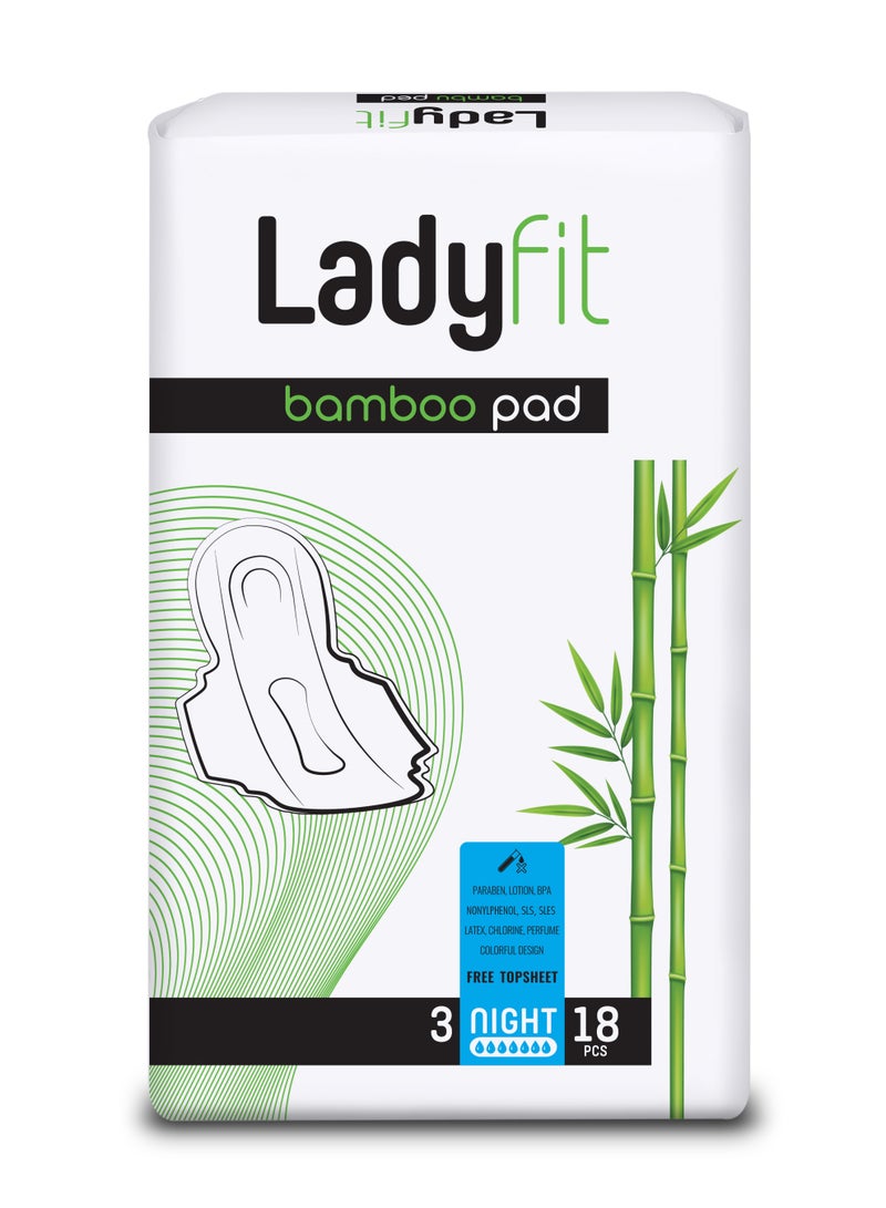 Ladyfit Bamboo Night Sanitary Pads, 18 Count, Night Protection