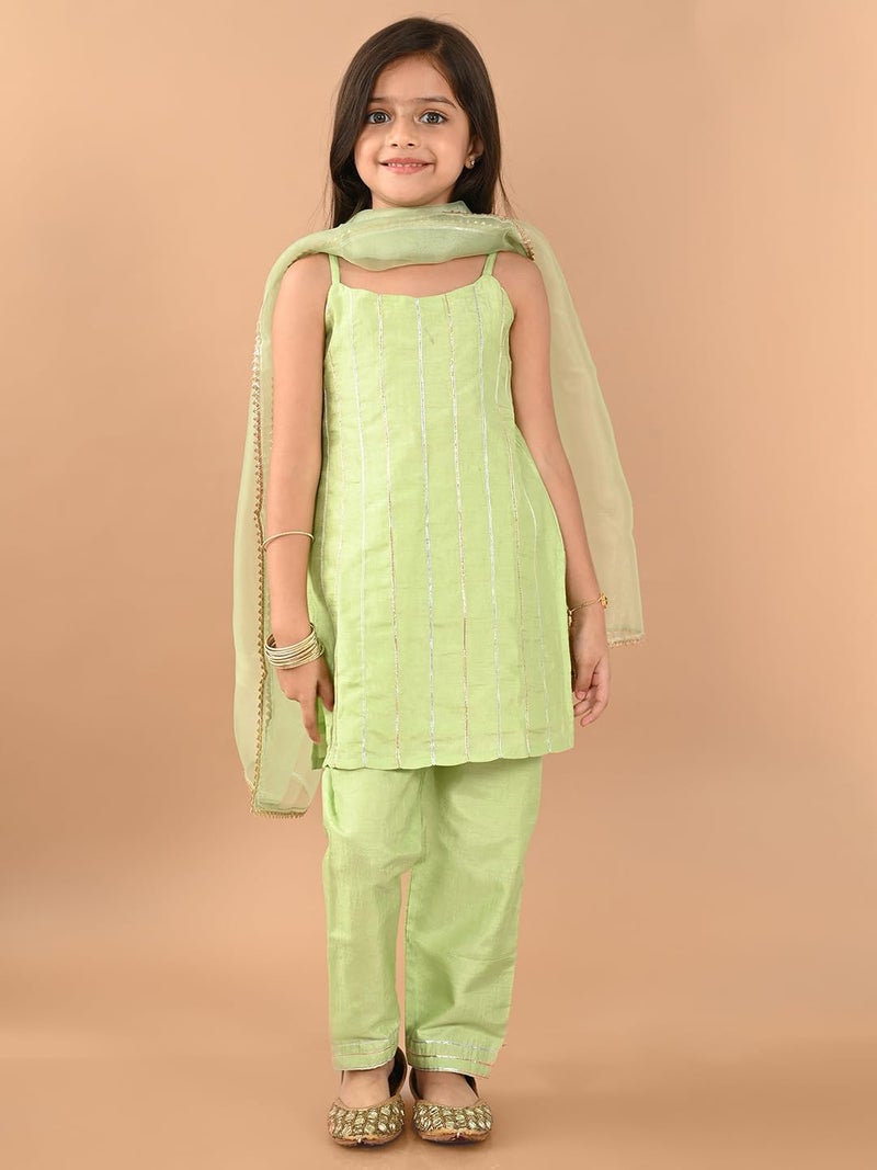 LILPICKS Gota Patti Embellished Sleeveless Kurta Palazzo Set with Dupatta for Girls (Light Green) (5-6Y) - Image 4