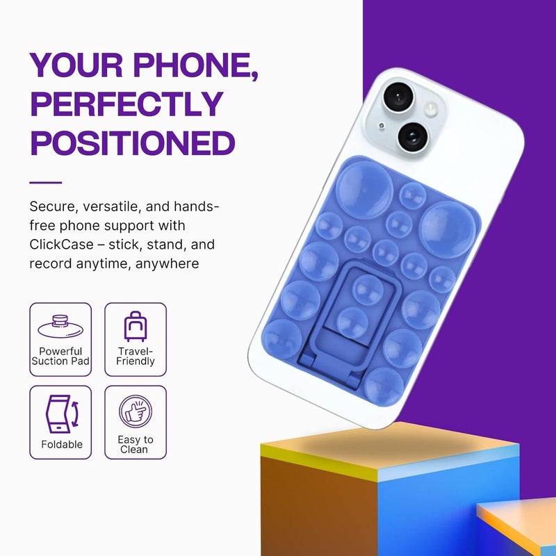 ClickCase 2 in 1 Sticky Silicone Phone Grip with New Upgraded Bigger Suction Cup & Kickstand Mount for Any Mobile Phone,Provides Multiple Mounting Options for Selfies,Reels & Video Recording (Blue) - Image 5