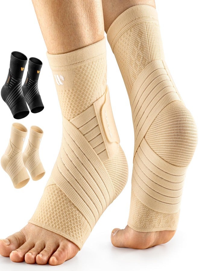 WHCOOL Low-Profile Ankle Braces for Women & Men, Customizable Ankle Compression Sleeve w/Wide Strap, Foot Support Wrap for Plantar Fasciitis Pain Relief, Achilles Tendonitis, Sprain, Beige, 1 Pair, S - Image 1